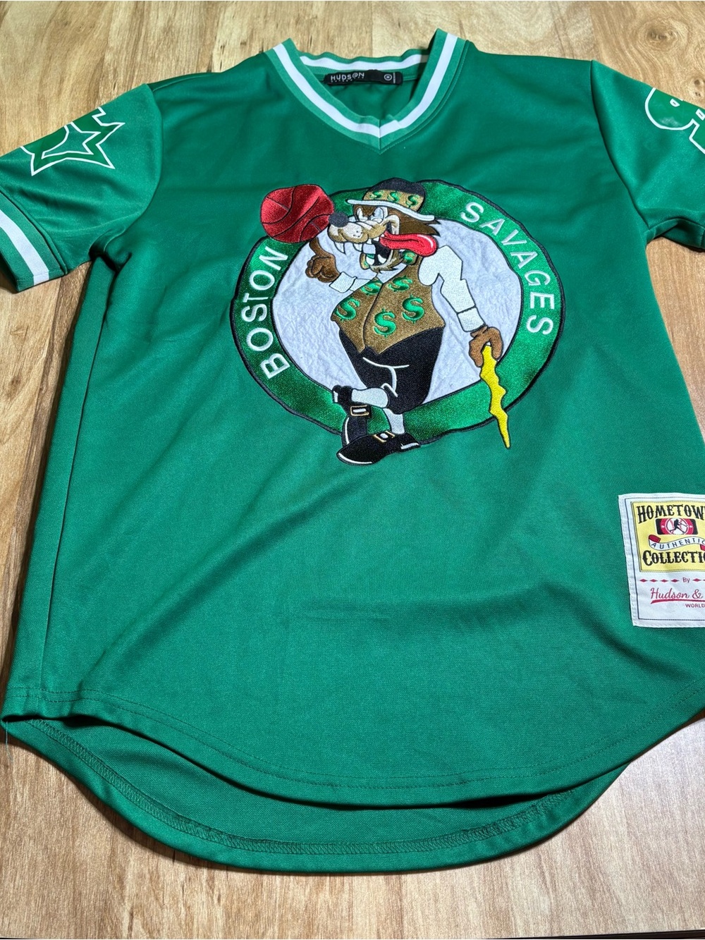 Hudson & Co Boston Savages Basketball Baseball Jersey Green Mens Medium